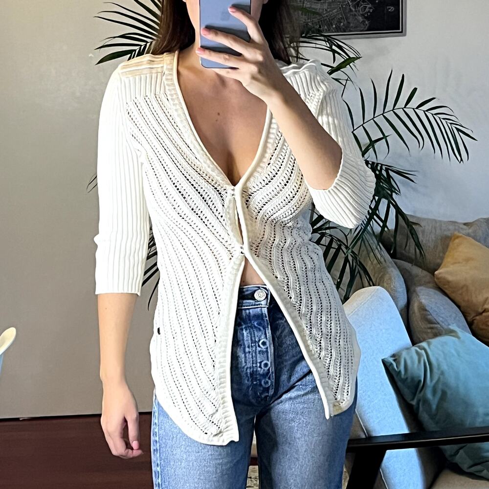 Guess open knit cardigan size M Y2K revival era ivory white - Picture 1 of 6